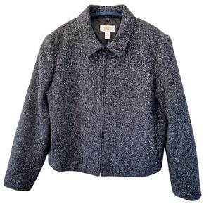 Talbots Tweed Jacket Wool Silk Blend Zip Up Coach Blazer Coat Size 8 Petites